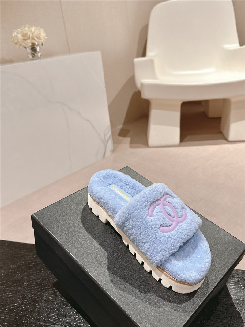 Ch**el blue wool home slide slippers