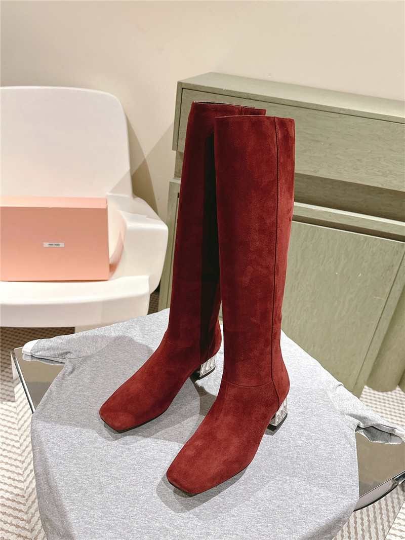 Miu Miu Burgundy Suede Knee-High Boots
