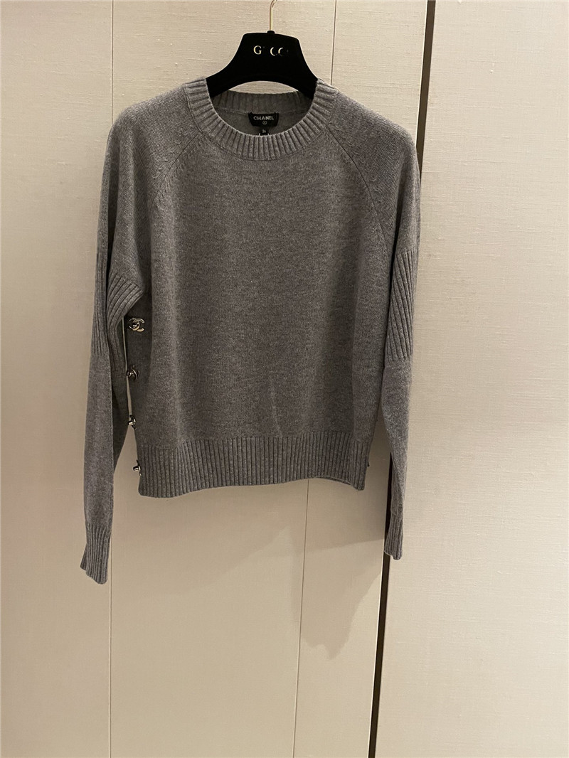 Ch**el buttons trim rib-knit sweater grey