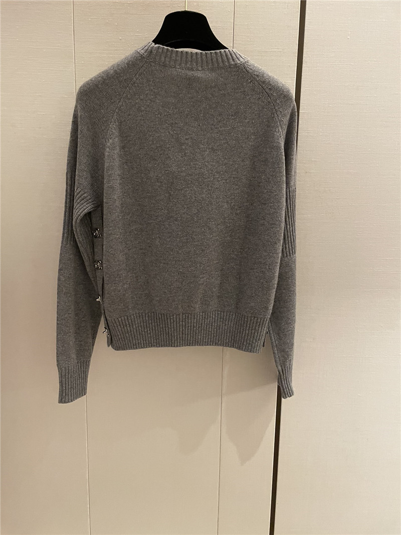 Ch**el buttons trim rib-knit sweater grey