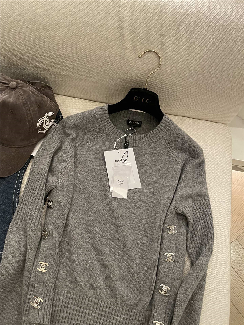 Ch**el buttons trim rib-knit sweater grey