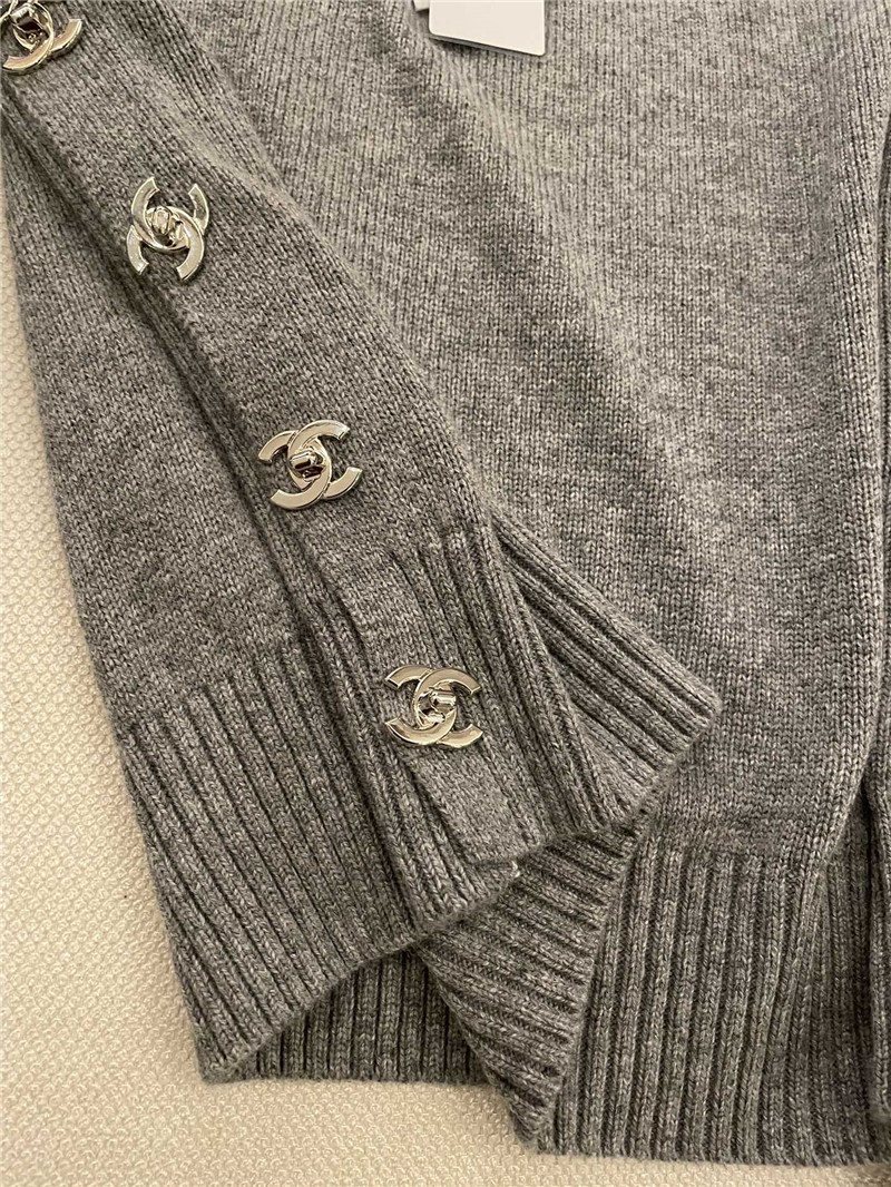 Ch**el buttons trim rib-knit sweater grey