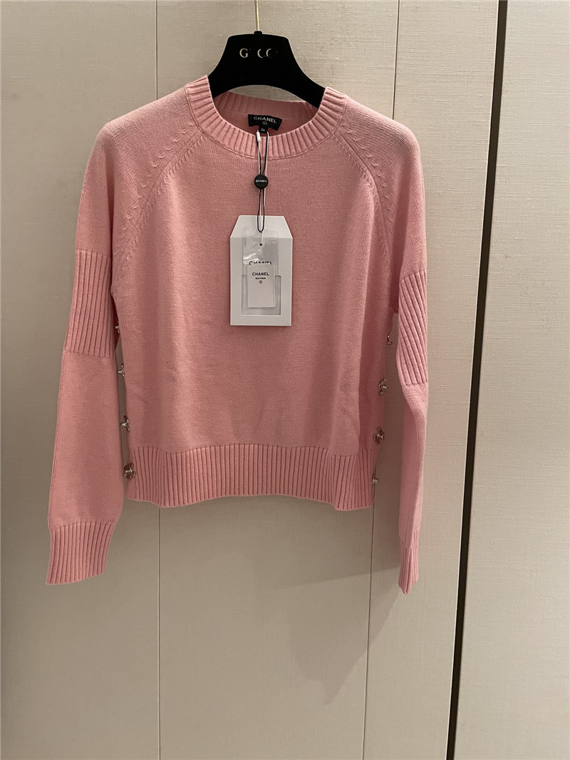 Ch**el buttons trim rib-knit sweater pink