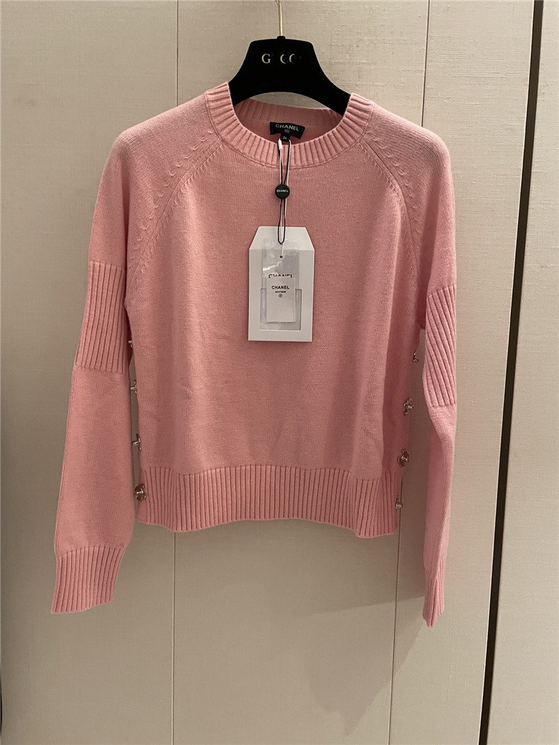 Ch**el buttons trim rib-knit sweater pink