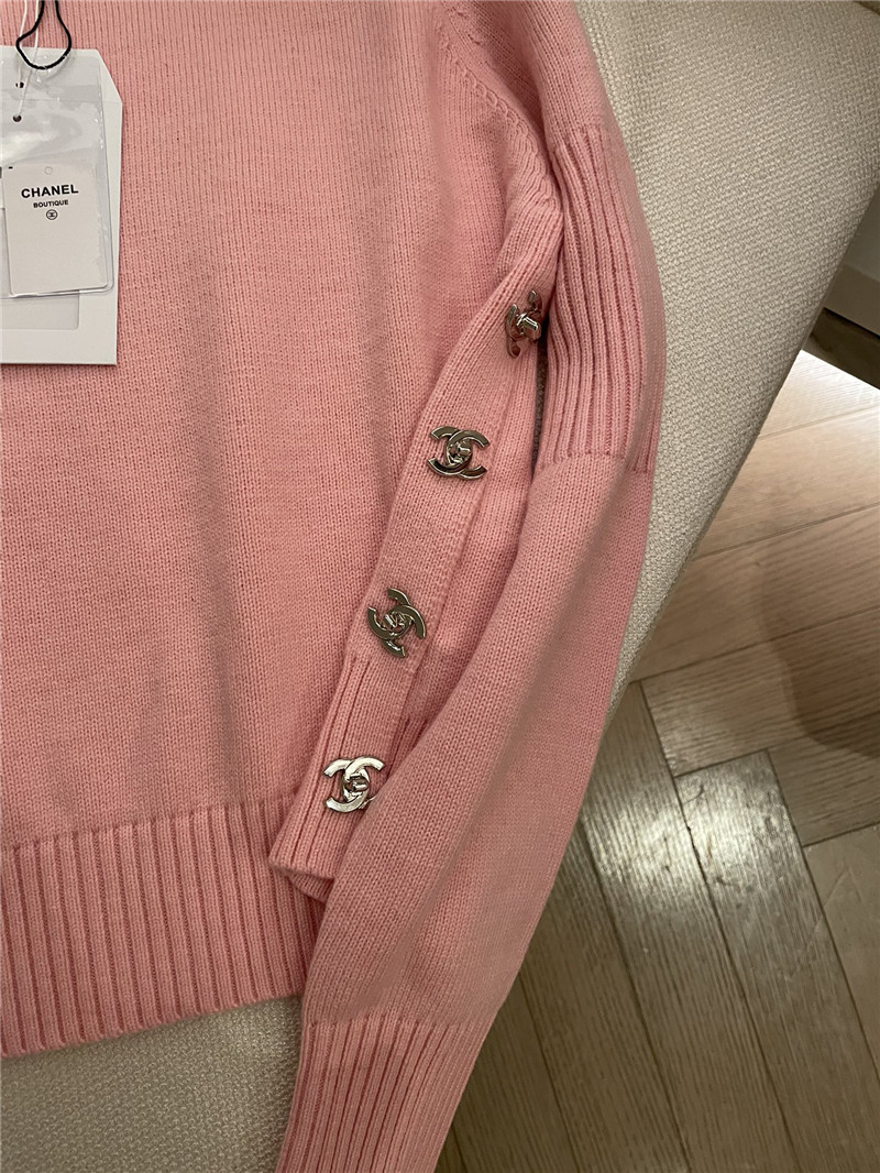 Ch**el buttons trim rib-knit sweater pink