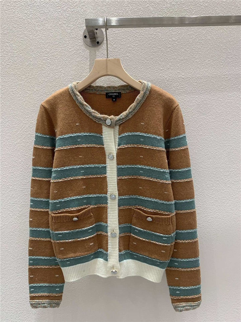 Ce1i*e striped crewneck cardigan brown/blue