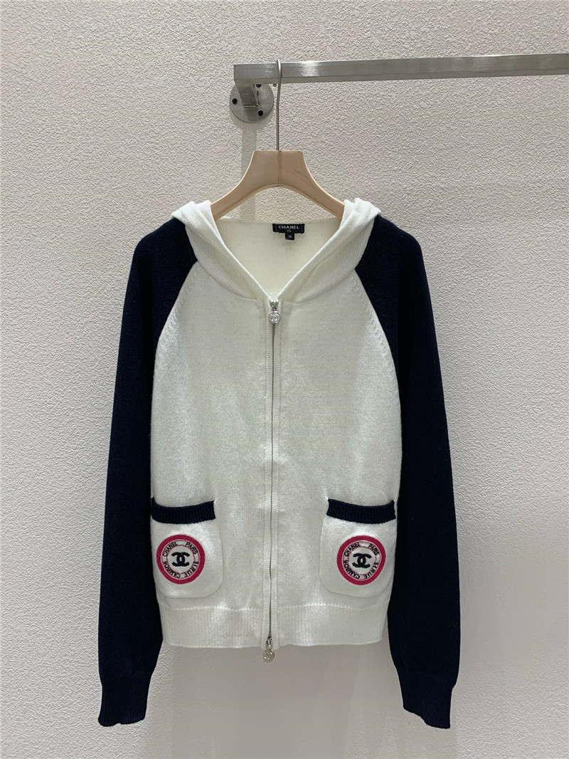 Ch**el raglan sleeves zipper knit hoodie black/white