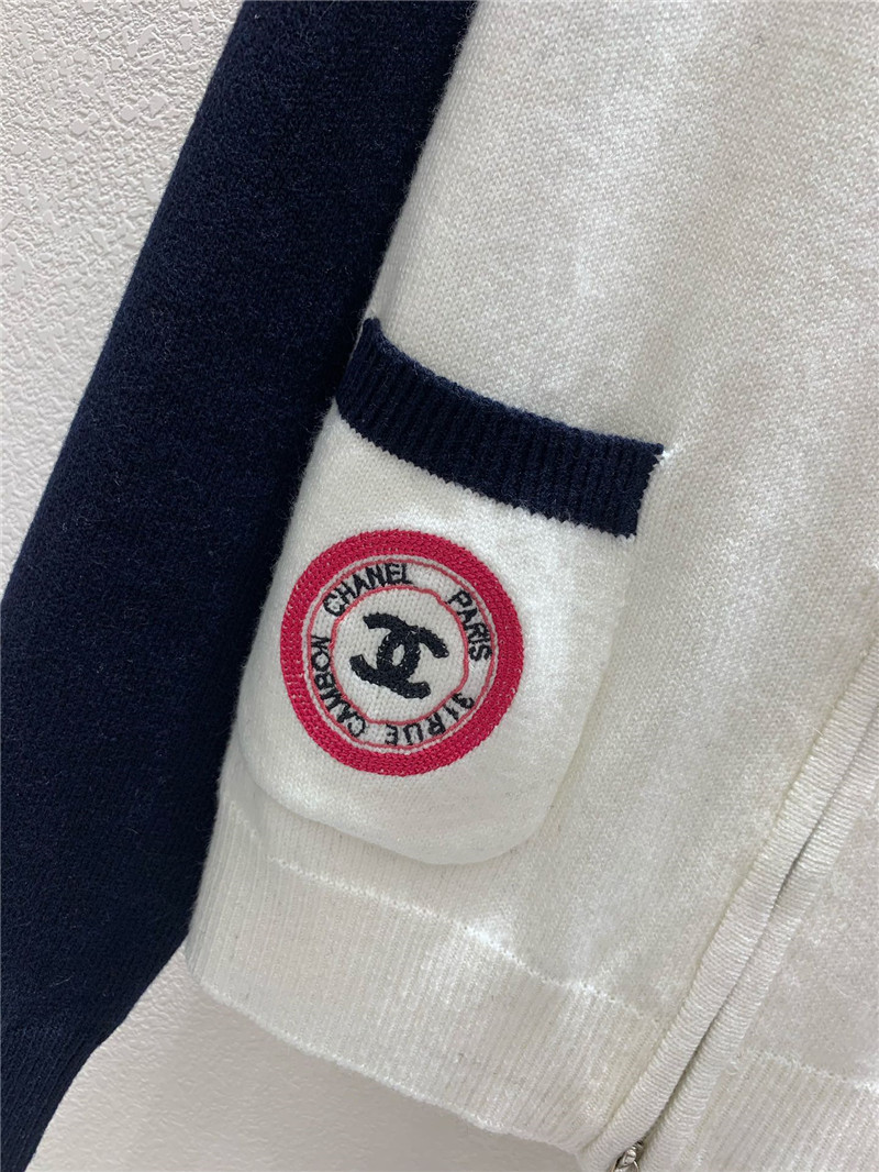 Ch**el raglan sleeves zipper knit hoodie black/white