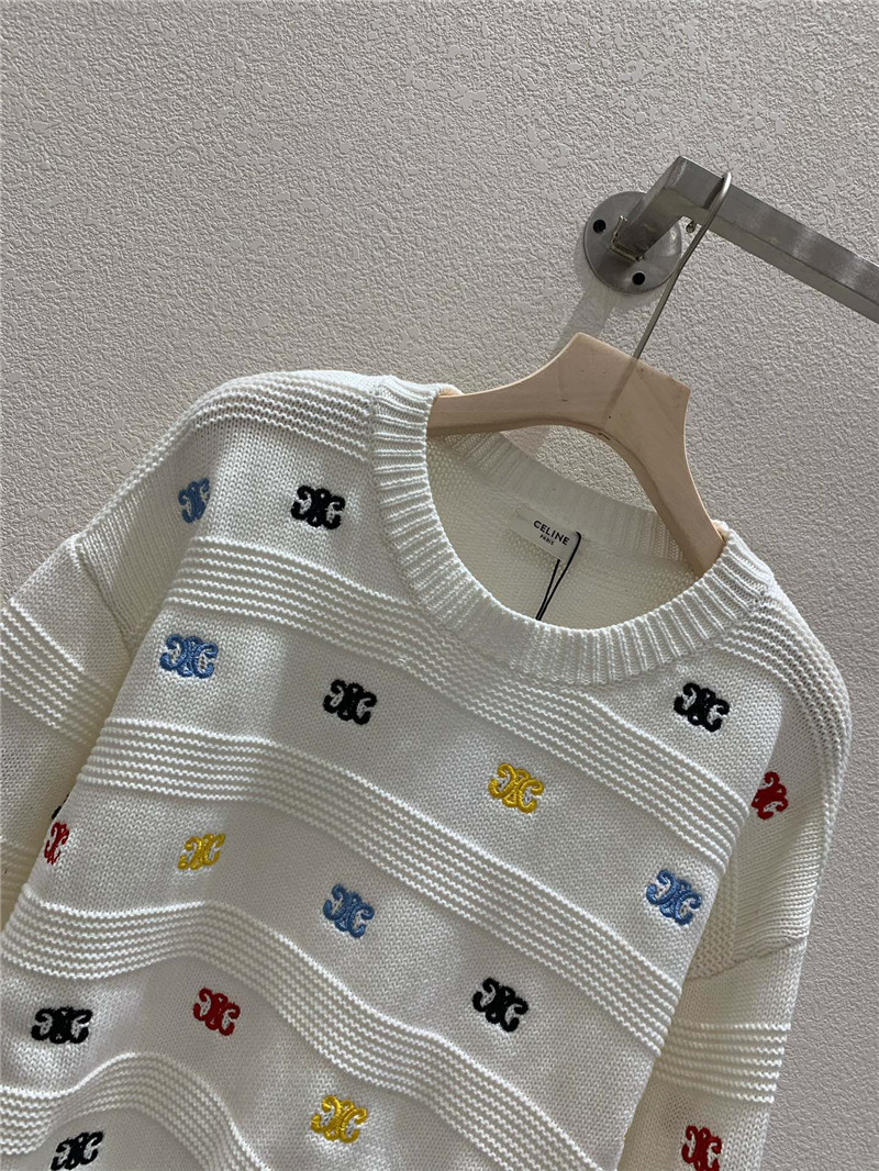 Ce1i*e multicolor triomphe knit sweater in white