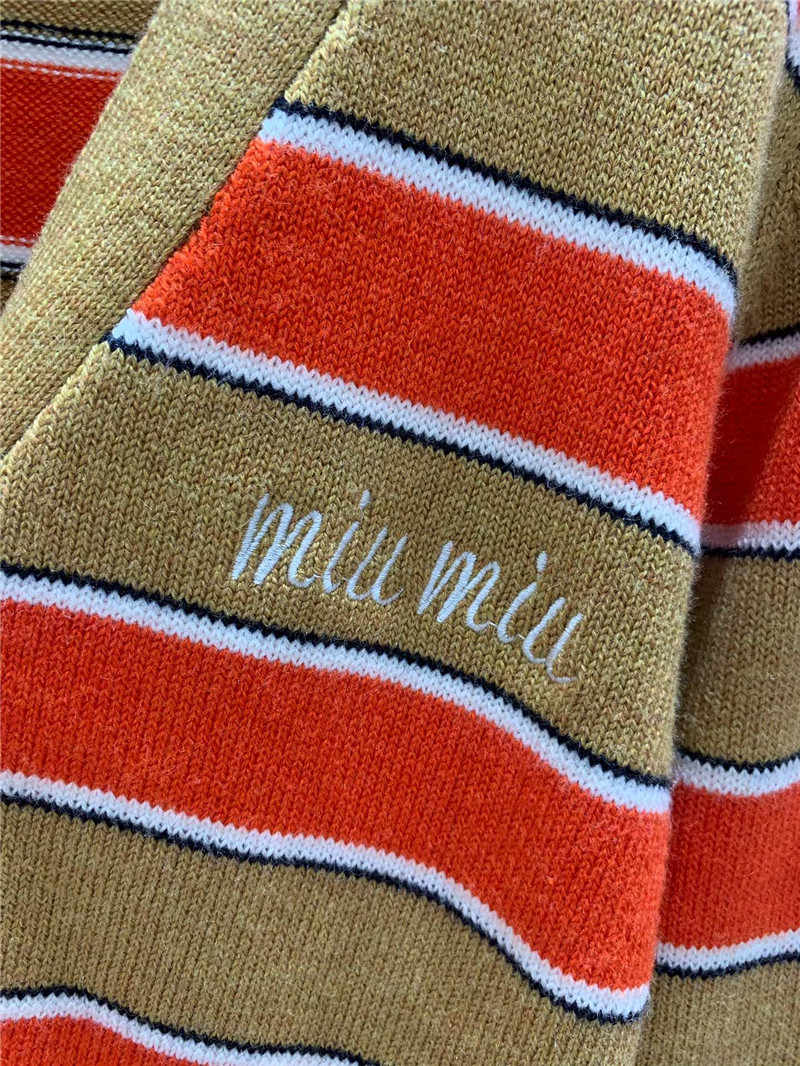 Miu Miu V-neck Striped Cardigan Beige/Orange