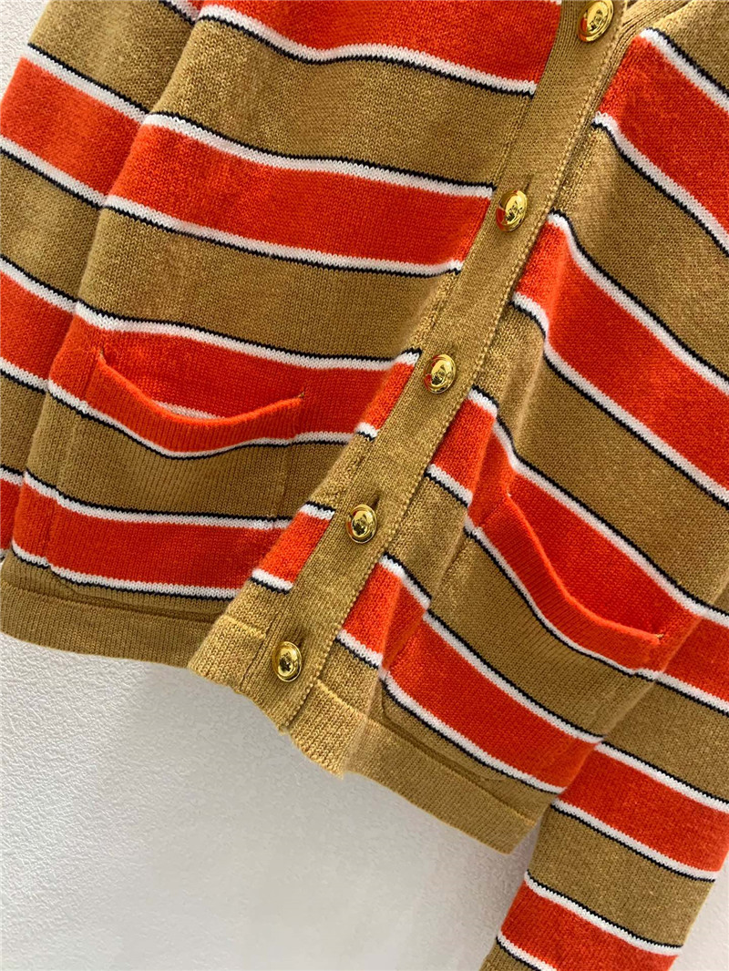 Miu Miu V-neck Striped Cardigan Beige/Orange