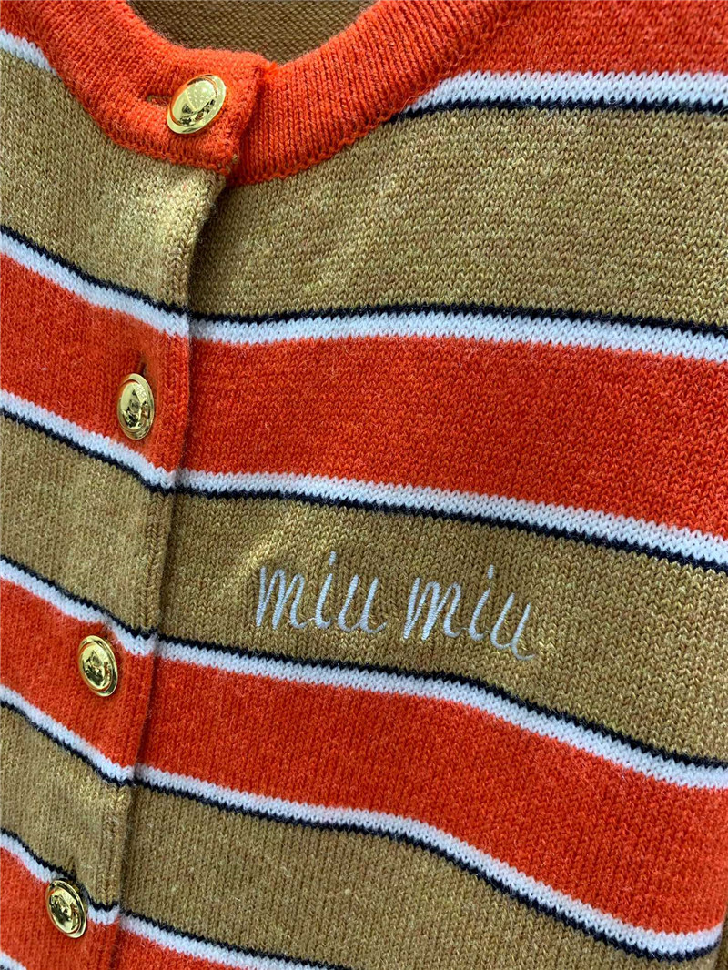 Miu Miu Crewneck Striped Cardigan Beige/Orange