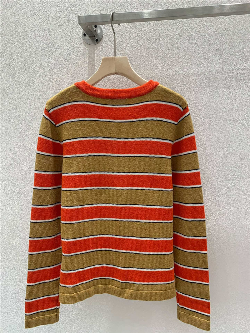 Miu Miu Crewneck Striped Cardigan Beige/Orange