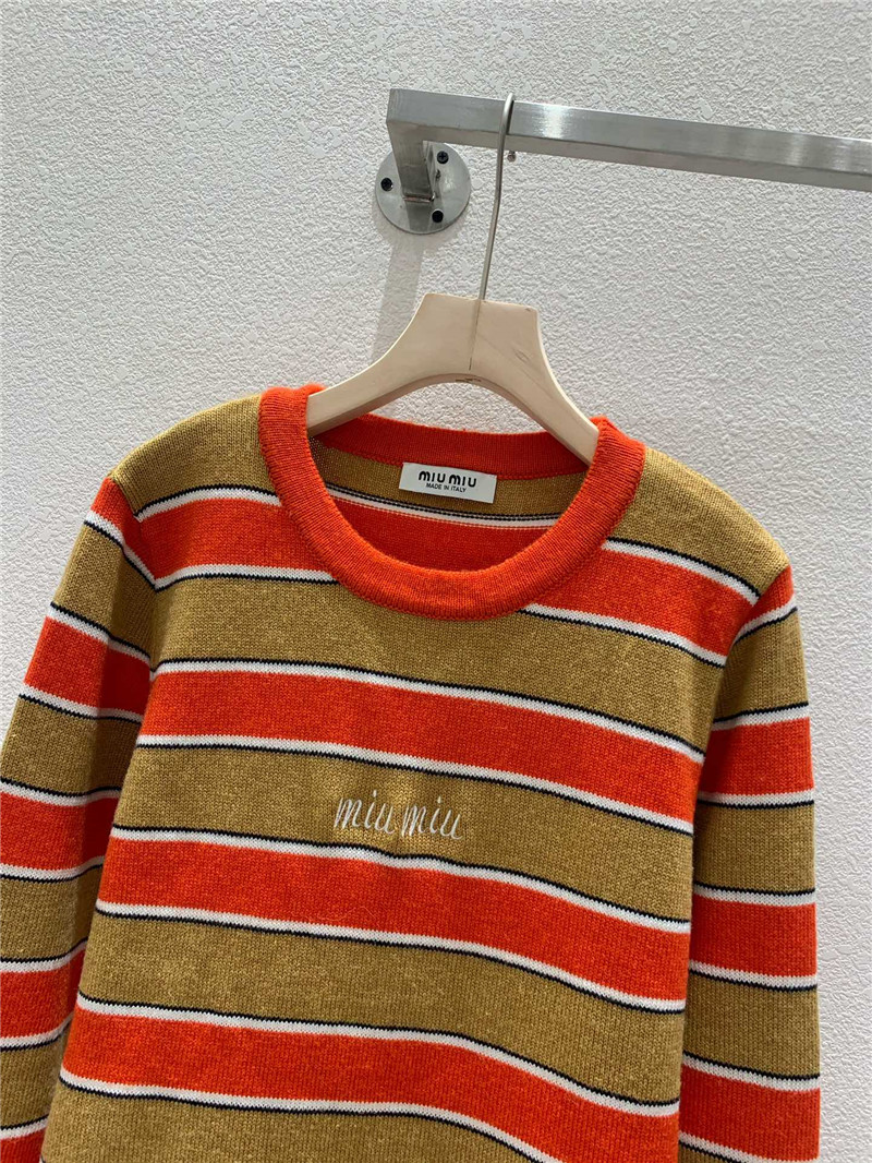 Miu Miu Crewneck Striped Sweater Beige/Orange