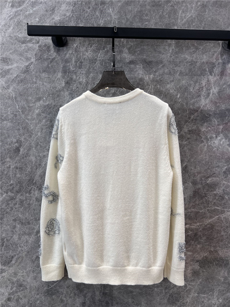 Ch**el crew-neck camellia jacquard cardigan in white