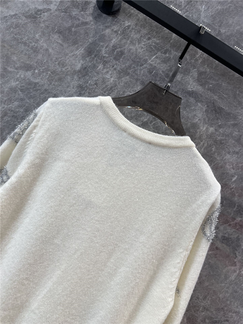 Ch**el crew-neck camellia jacquard cardigan in white