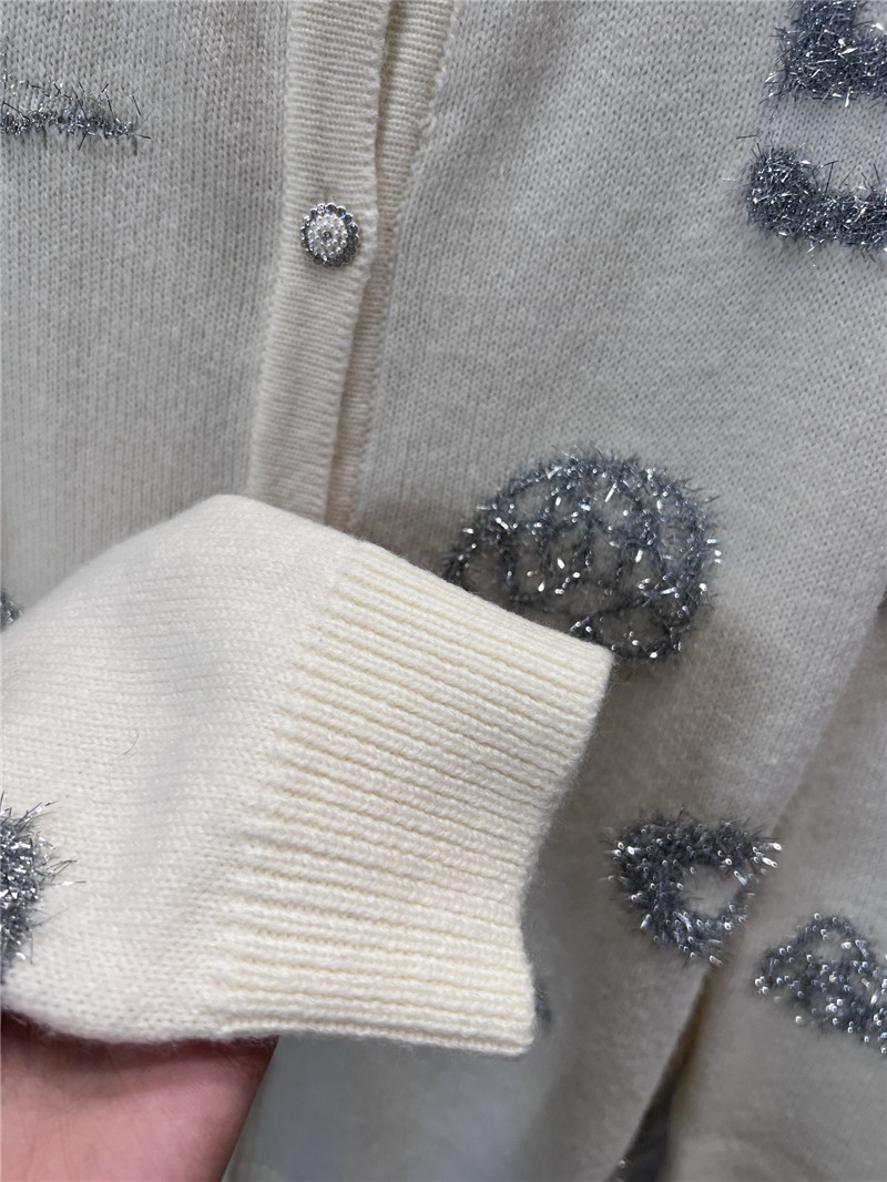 Ch**el crew-neck camellia jacquard cardigan in white