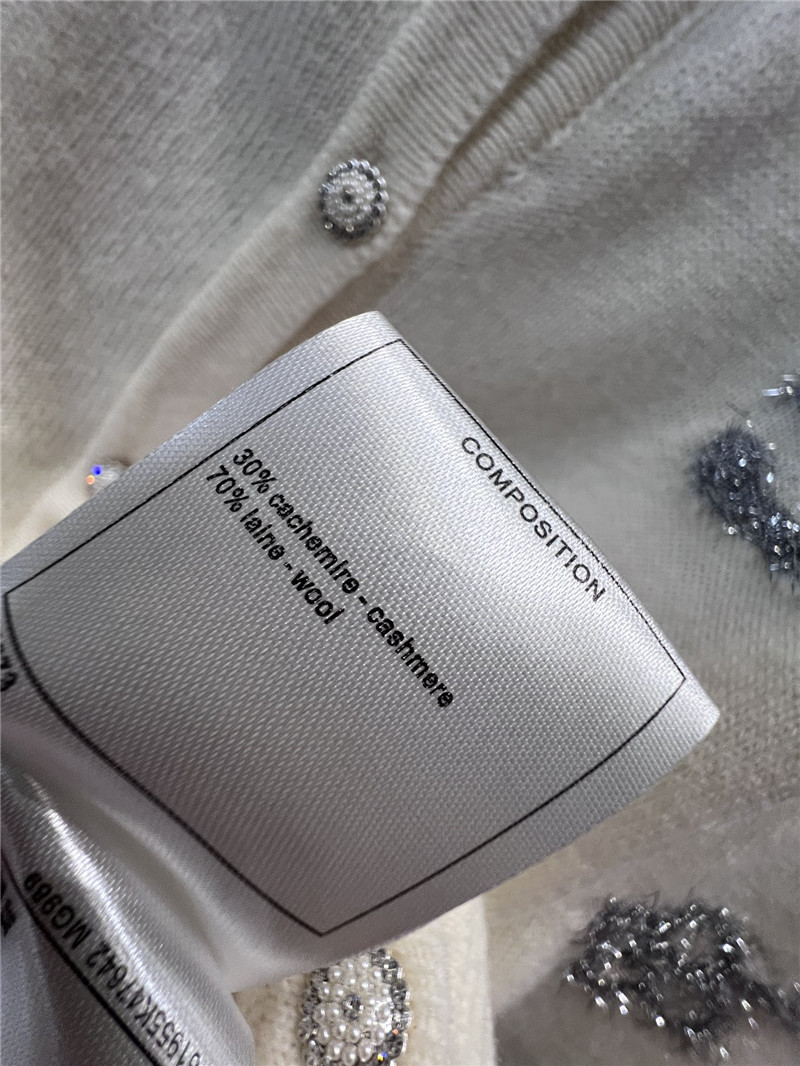 Ch**el crew-neck camellia jacquard cardigan in white