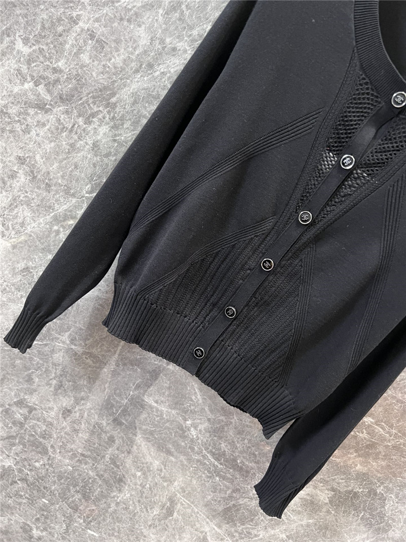 Ch**el crop crew-neck ribbed cardigan black