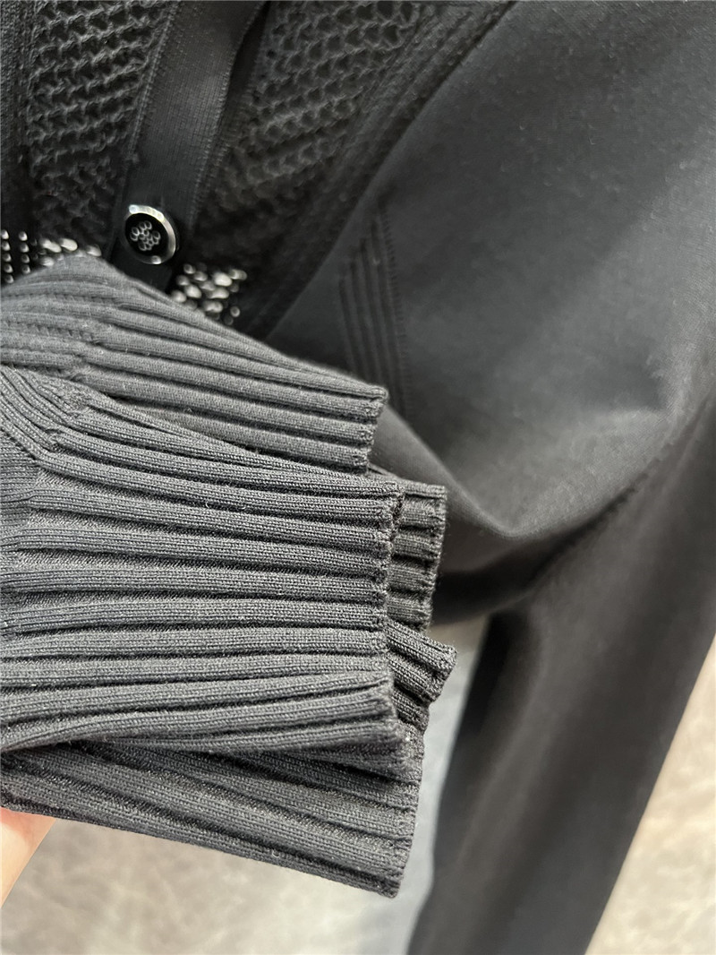 Ch**el crop crew-neck ribbed cardigan black