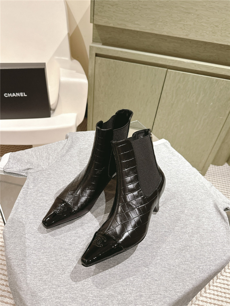 Ch**el pointed toe crocodile leather ankle boots