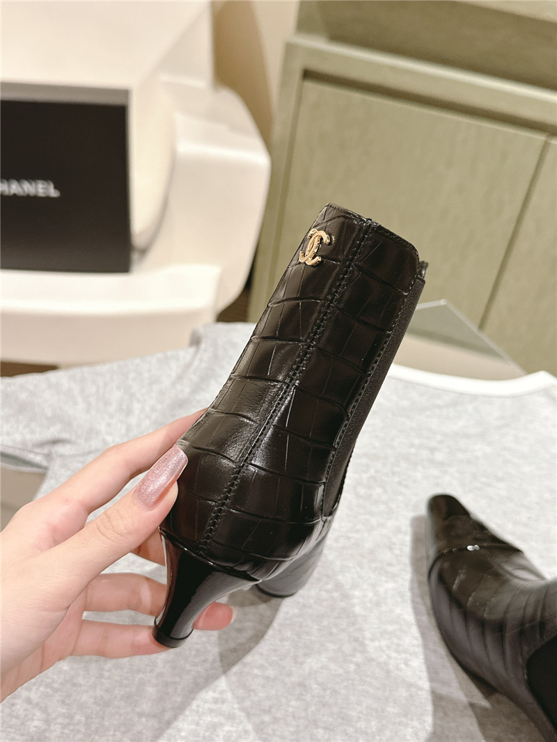 Ch**el pointed toe crocodile leather ankle boots