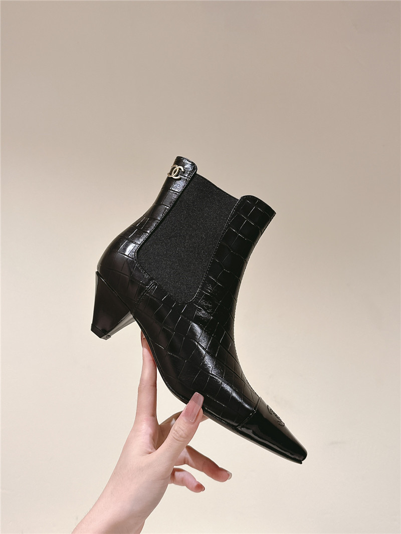 Ch**el pointed toe crocodile leather ankle boots