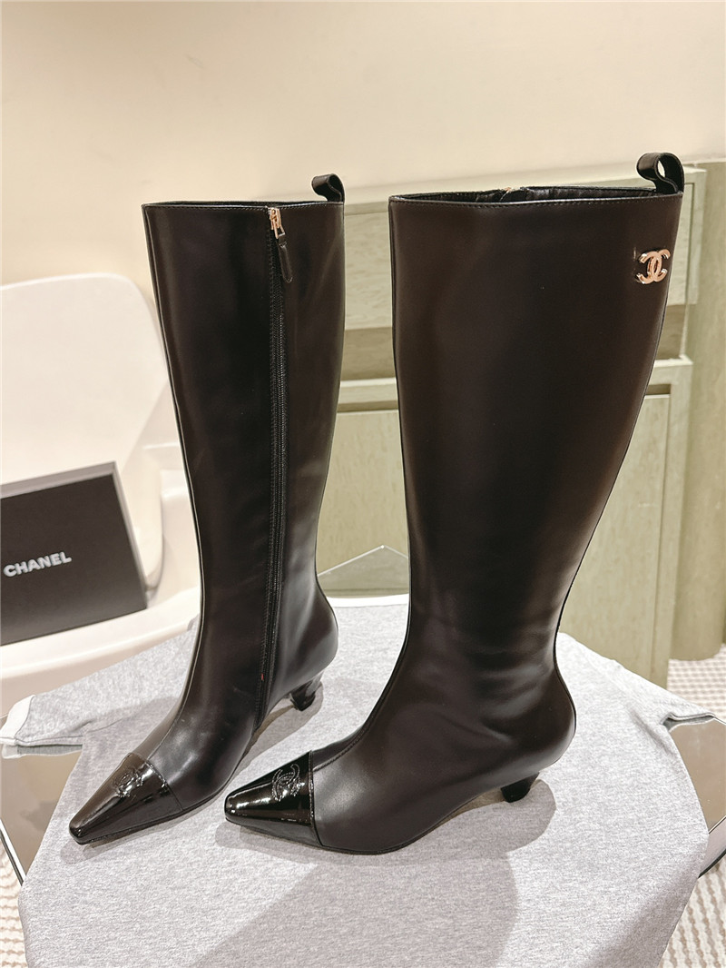 Ch**el pointed calfskin knee-high boots