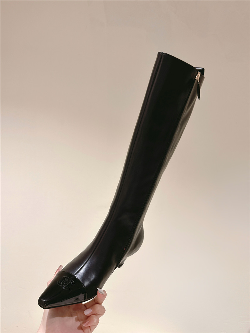 Ch**el pointed calfskin knee-high boots
