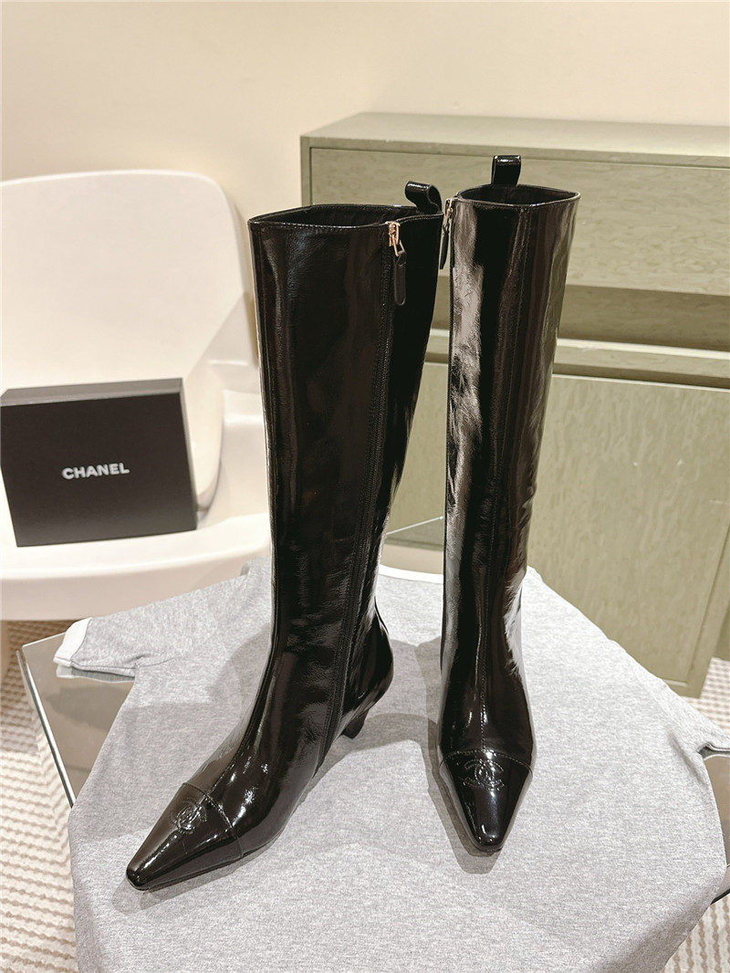 Ch**el pointed oil-wax leather knee-high boots