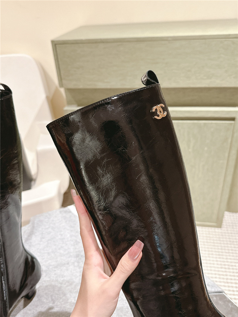 Ch**el pointed oil-wax leather knee-high boots