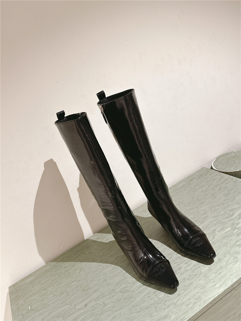 Ch**el pointed oil-wax leather knee-high boots
