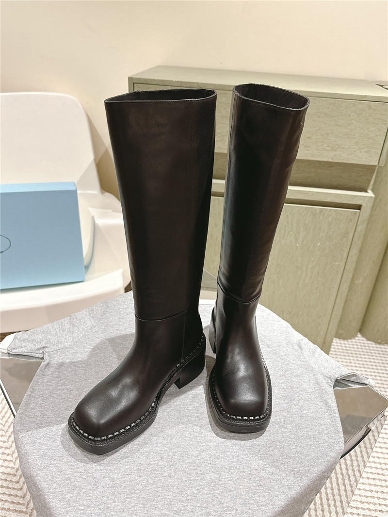 Pra*a phenix black leather knee-high boots