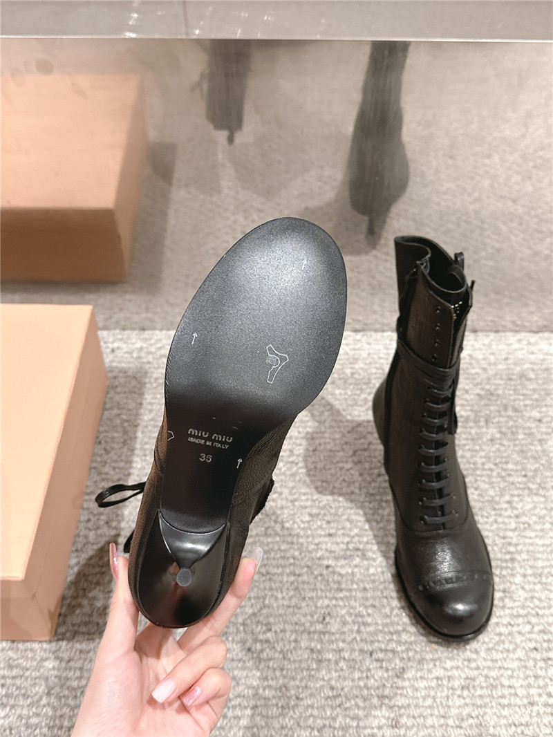 Miu Miu Victorian Style Black Leather Boots for Women