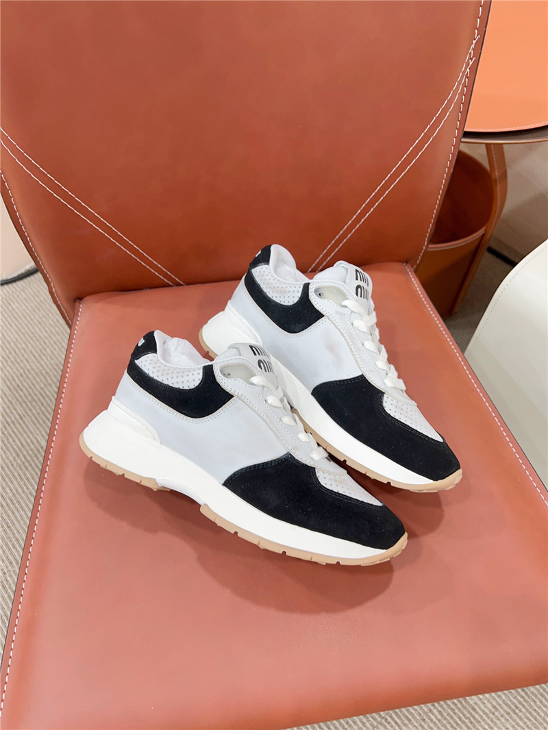 Miu Miu Women White Black Perforated Low-Top Sneakers
