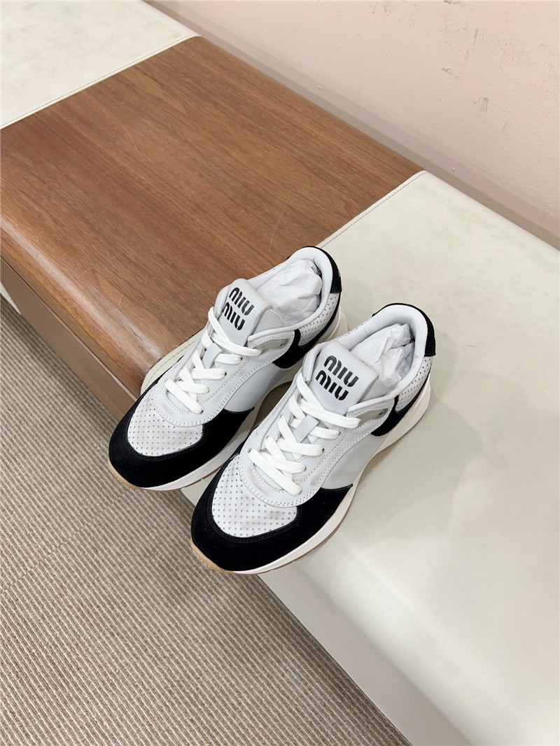 Miu Miu Women White Black Perforated Low-Top Sneakers