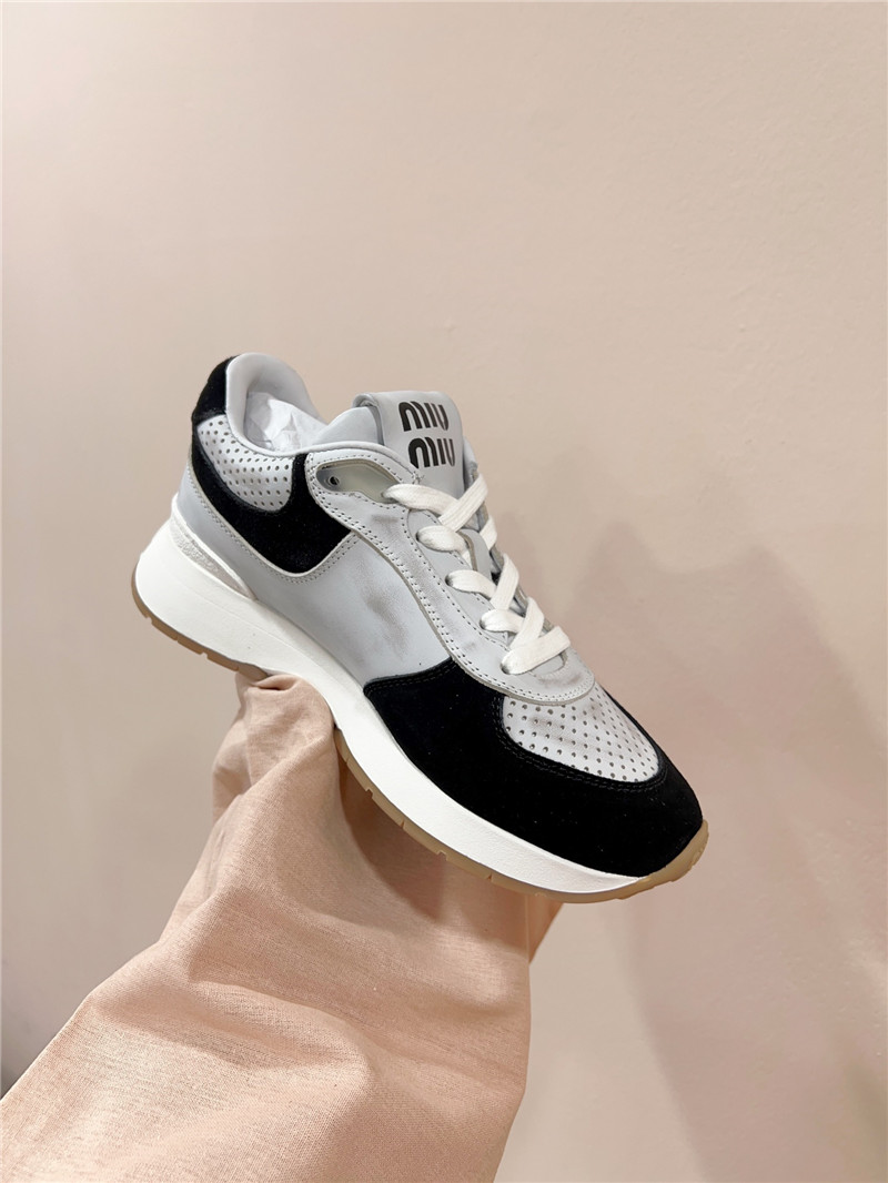 Miu Miu Women White Black Perforated Low-Top Sneakers