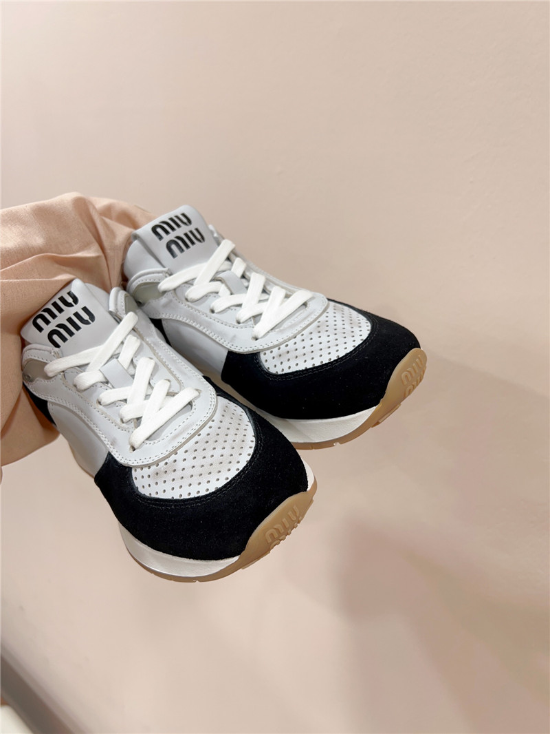 Miu Miu Women White Black Perforated Low-Top Sneakers