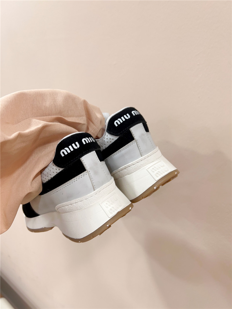 Miu Miu Women White Black Perforated Low-Top Sneakers