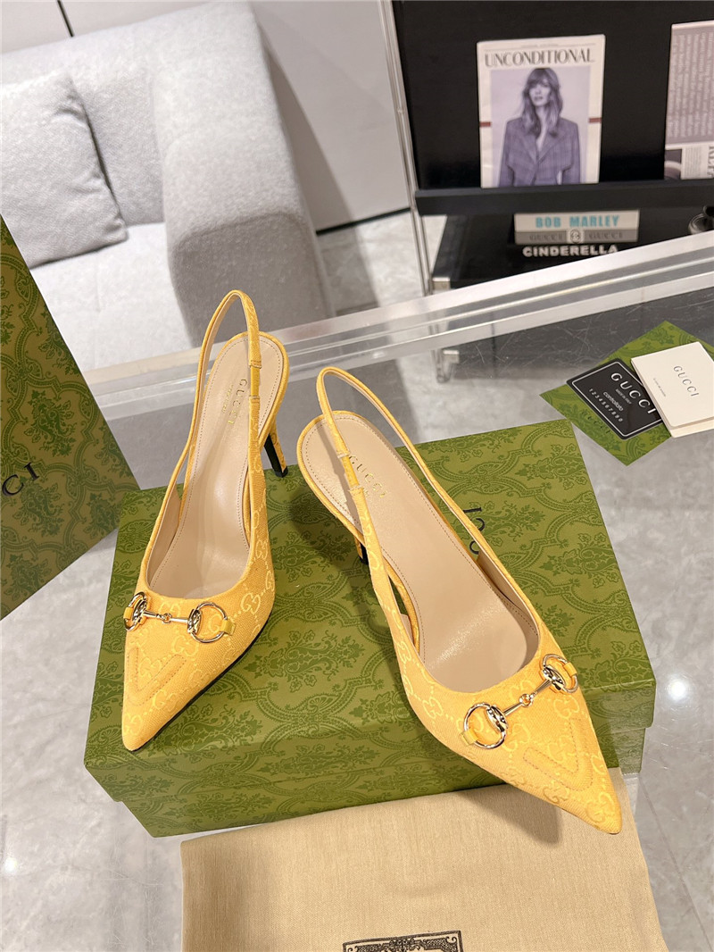 Gvc*1 horsebit gg canvas slingback pumps in yellow