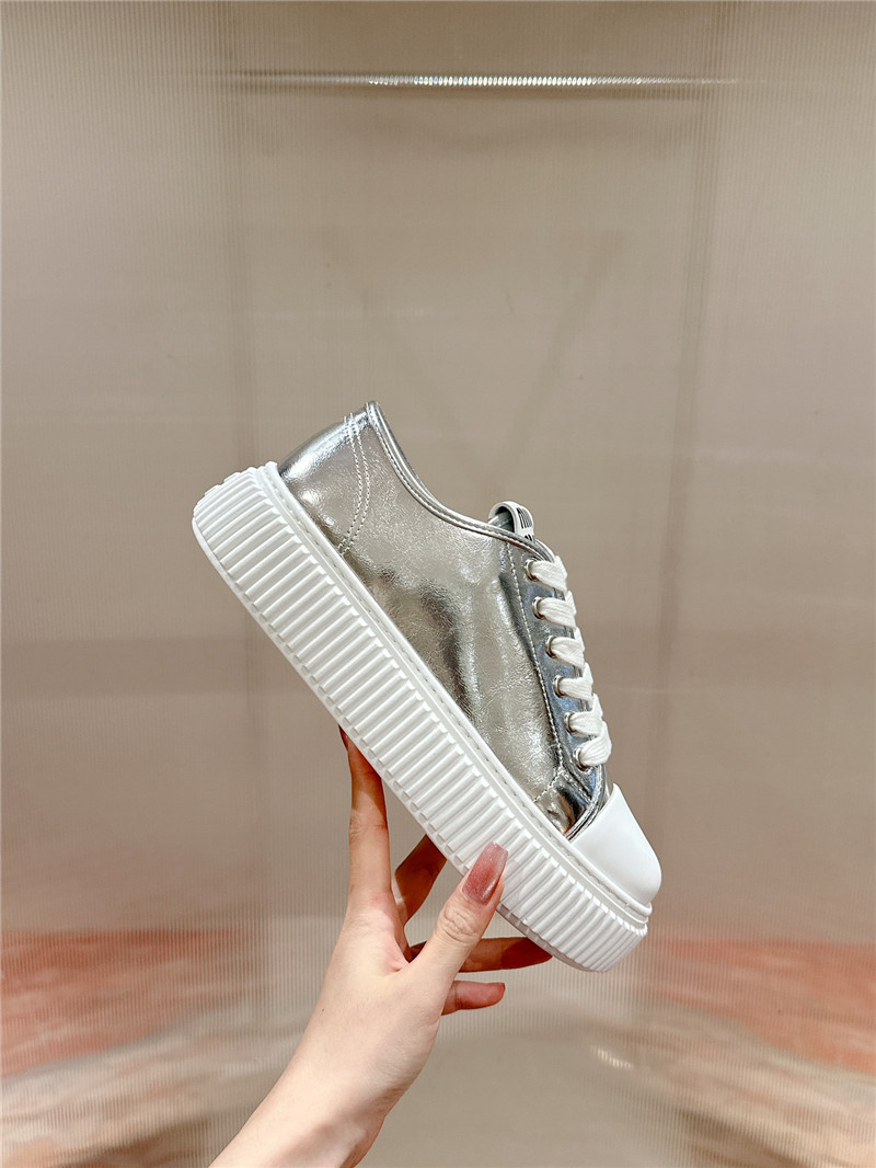 Miu Miu Silver Leather Platform Sneakers Women