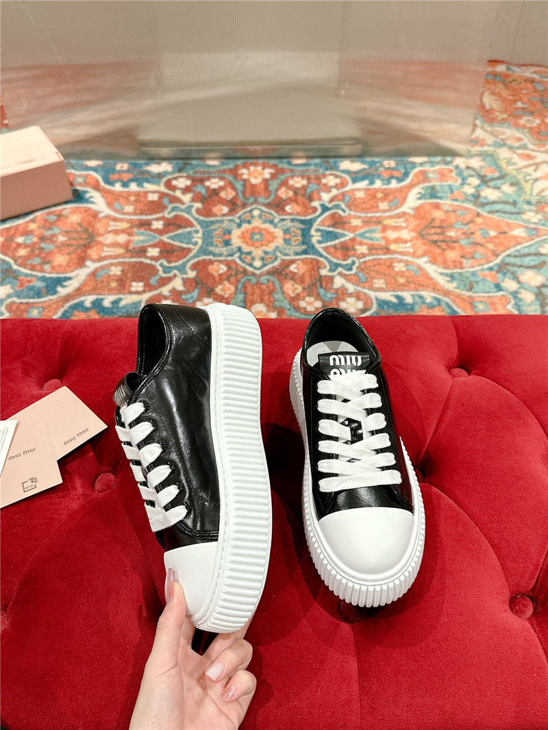 Miu Miu Black Leather Platform Sneakers Women