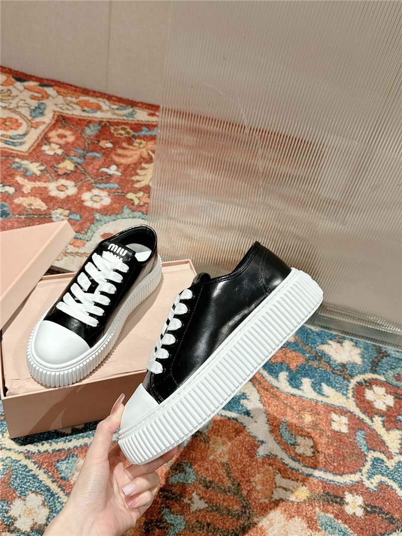Miu Miu Black Leather Platform Sneakers Women