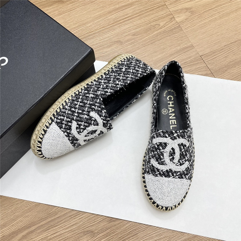 Ch**el espadrilles in black/white tweed with sequins