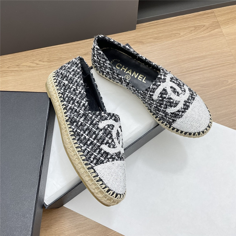 Ch**el espadrilles in black/white tweed with sequins
