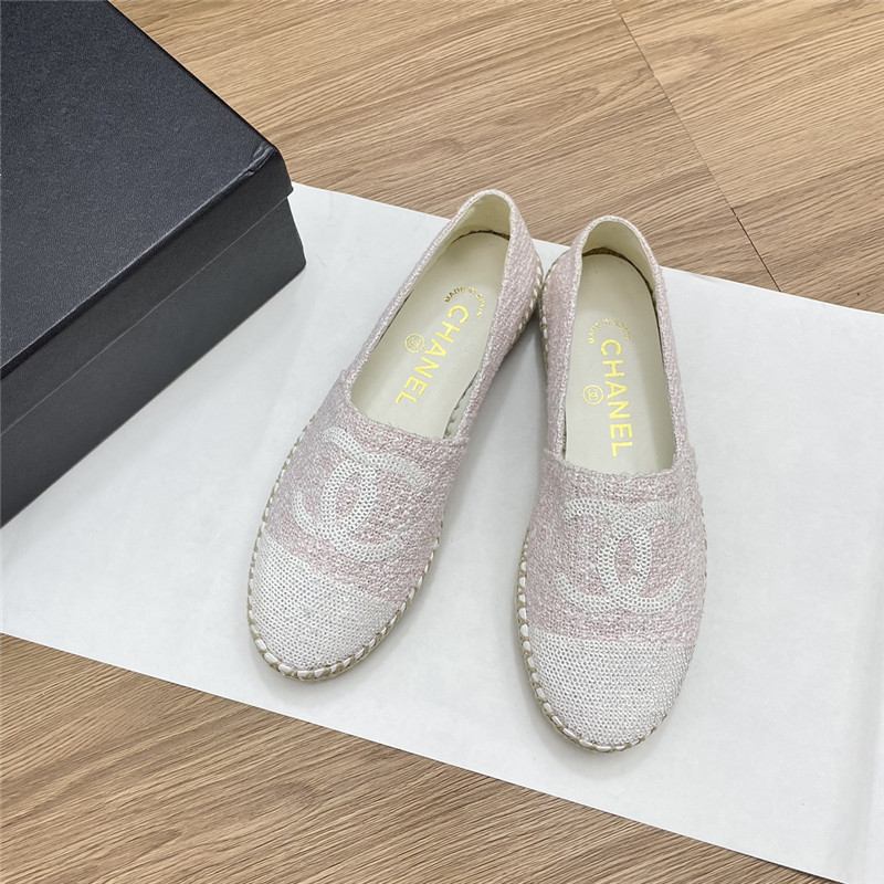 Ch**el espadrilles in ivory/white tweed with sequins