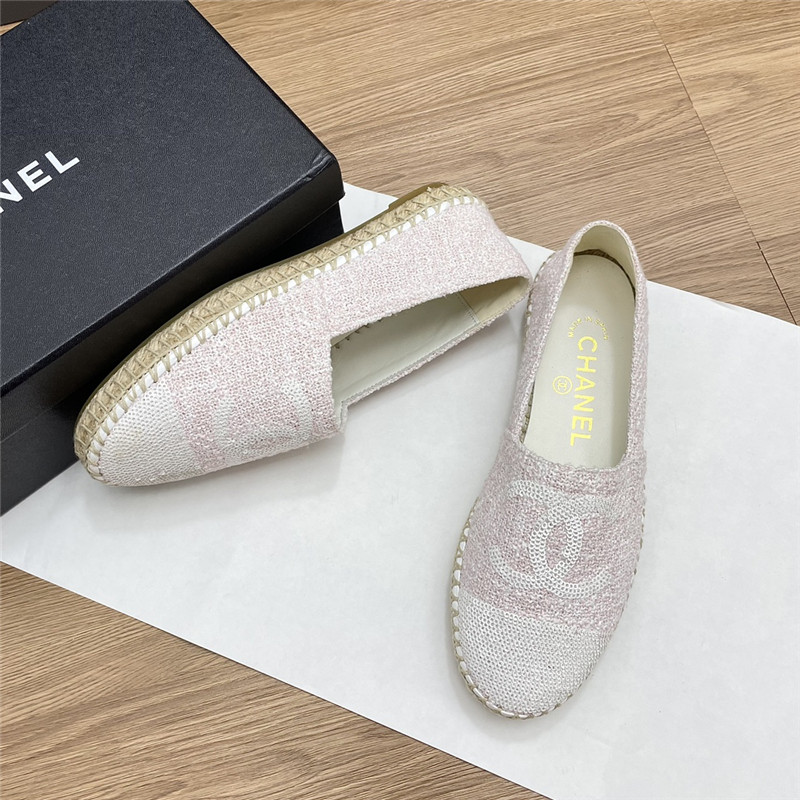 Ch**el espadrilles in ivory/white tweed with sequins