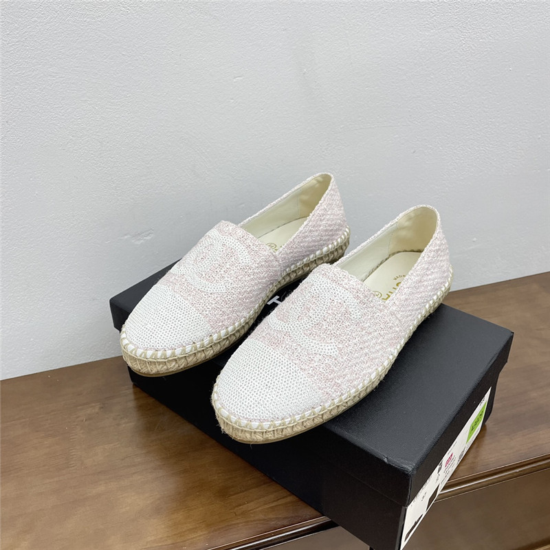 Ch**el espadrilles in ivory/white tweed with sequins