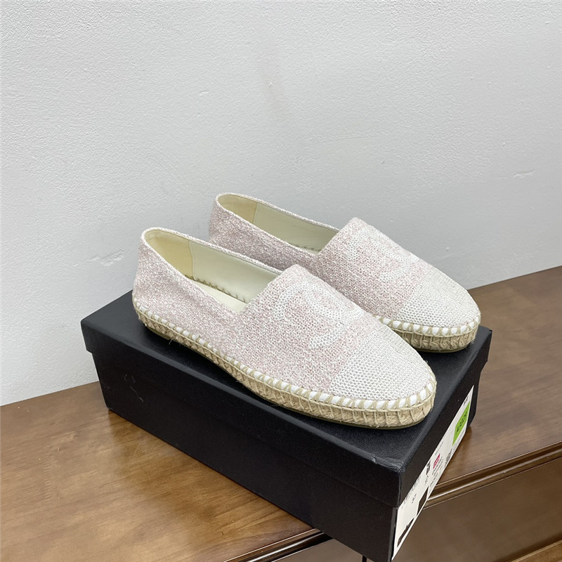 Ch**el espadrilles in ivory/white tweed with sequins