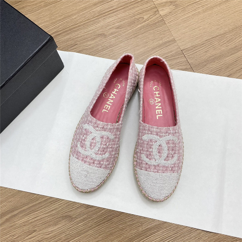 Ch**el espadrilles in pink/white tweed with sequins